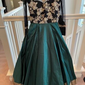 Elegant Black and Teal Floral Dress